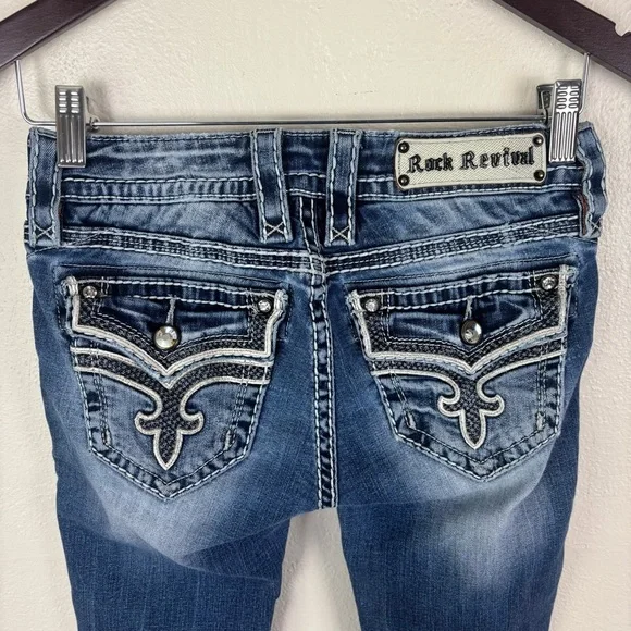 Rock Revival Ena Skinny Jeans Dark Wash Blue  Women's Size 25 Rhinestones - Picture 4 of 9
